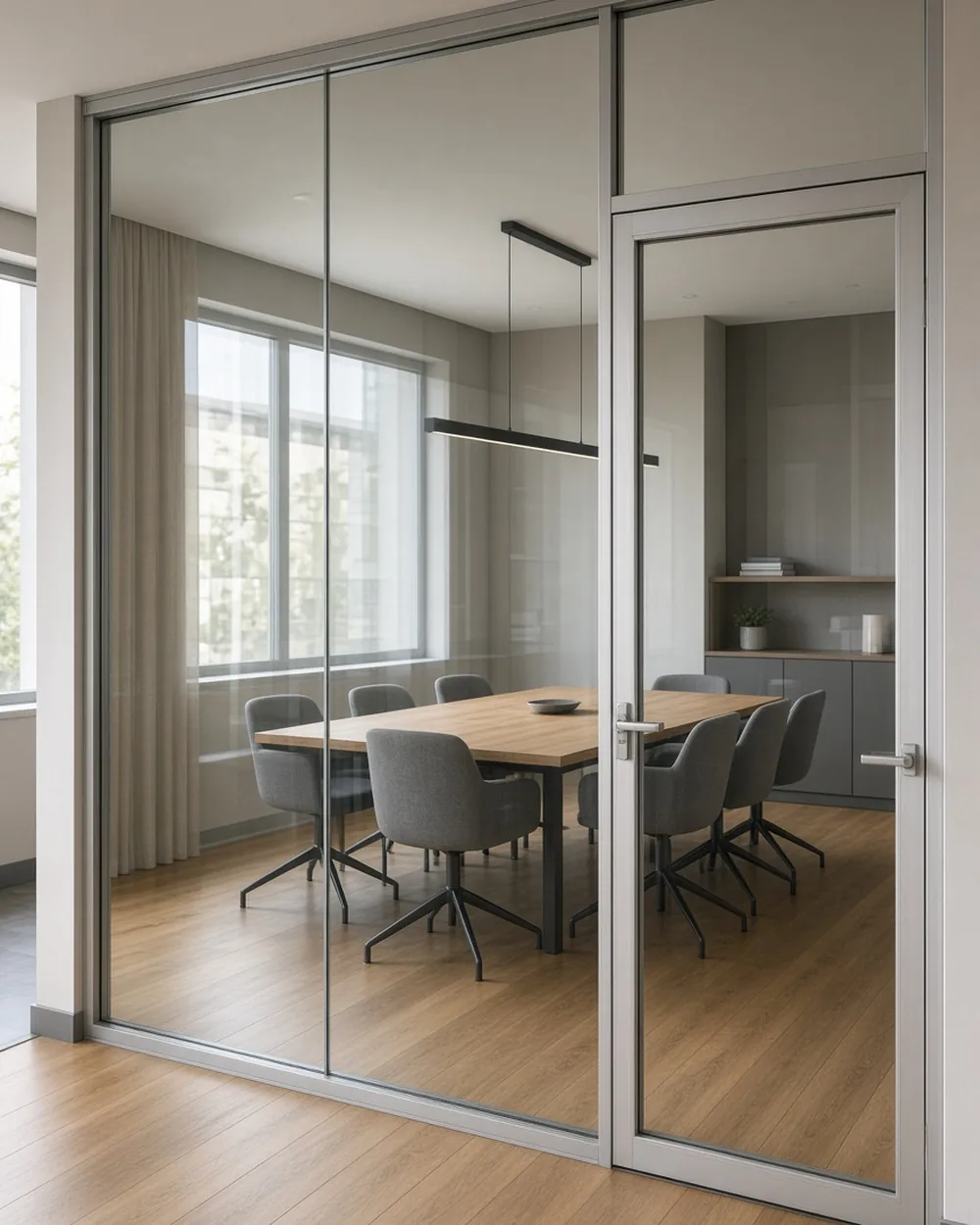 Sala za sastanke odvojena staklenom aluminijumskom pregradom